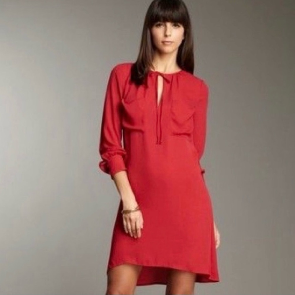 BCBGMaxAzria Red Long Sleeve Cocktail Dress with Slit
